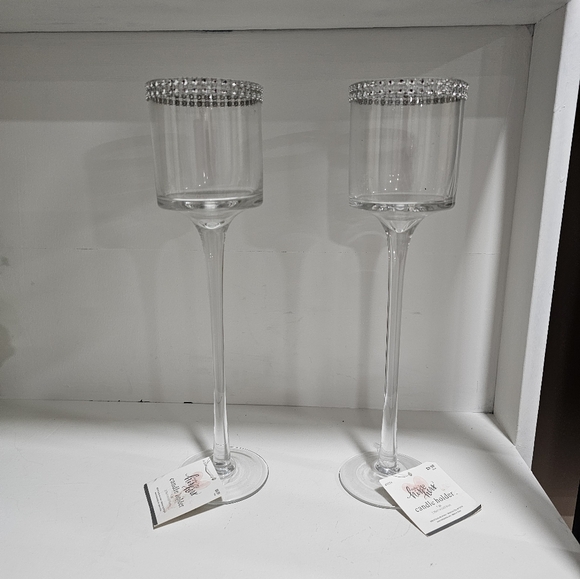 Studio his & hers set of 2  jeweled long  glass candle holder - Picture 7 of 7